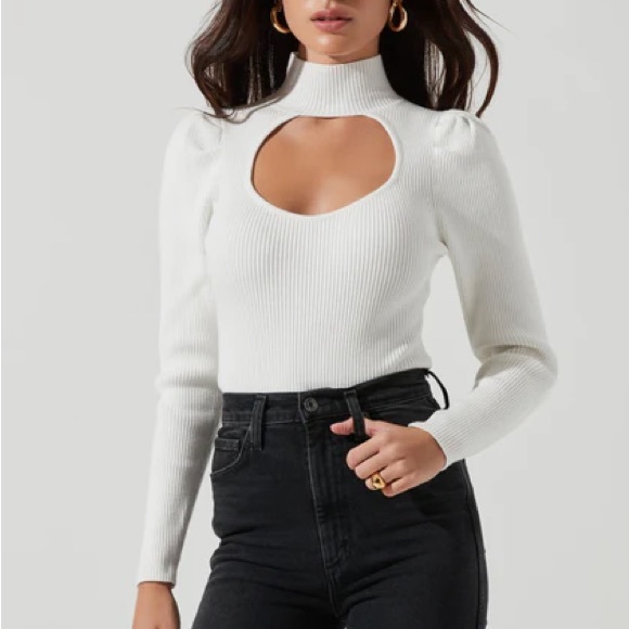 Astr Tops - ASTR The Label Front Cutout Long Sleeve Sweater Bodysuit Cream